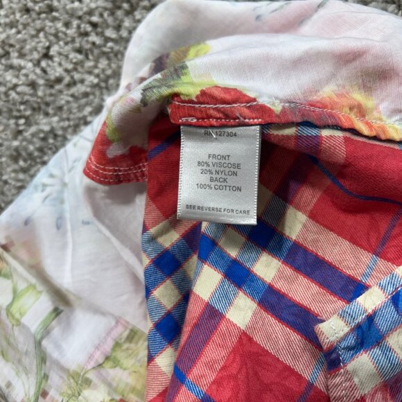 John Mark Womens Medium Floral Button-Up Shirt With Plaid Accents - Picture 8 of 12